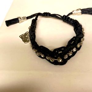 Black crocheted adjustable bracelet w crystals.  Rose Gonzalez. NWOT. Bme3102